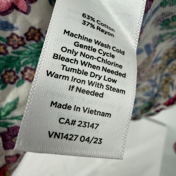 Talbots Petite XLFloral Ruffle Blouse Cotton Rayon Button Front Long Sleeve Top - Picture 5 of 6